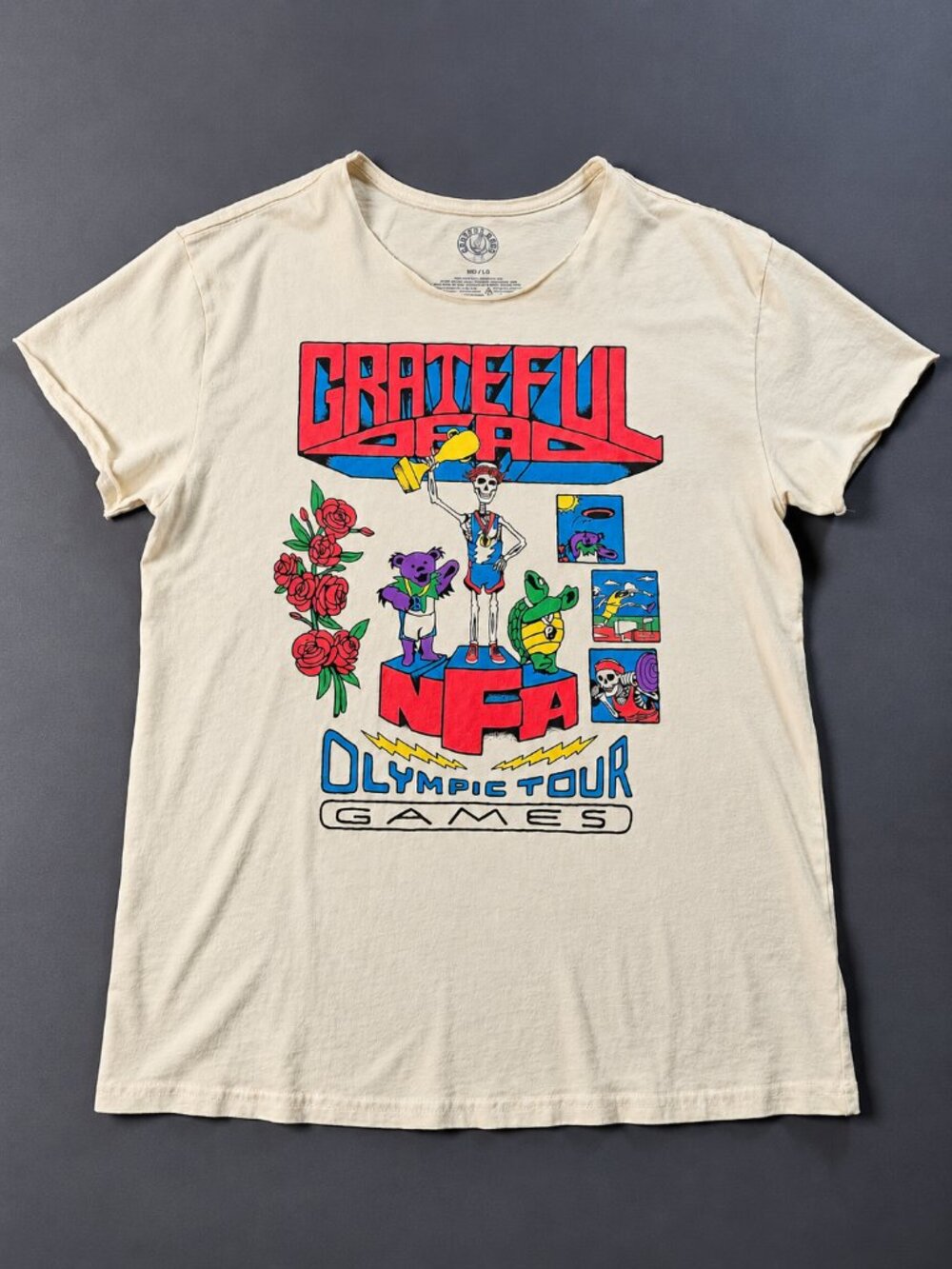 Grateful Dead NFA Olympic Tour Games Skeleton Dancing Bears Roses Vintage Tee